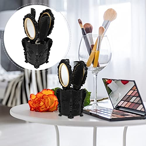 Wide Tooth Comb Round Mirror Makeup Set Hair Brush Set With Holder Vintage Hair Brush Set, Detangling Hair Brush,Rat Tail Comb Vintage Hand Mirror Womens Wallet