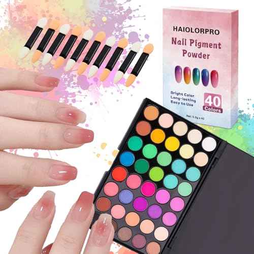 Pigment Powder for Nails 40 Colors Set, Colorful Nail Pigment Powder Palette with Iridescent Shades for Ombre & Bold Manicure, Home Salon DIY Nail Art Supplies