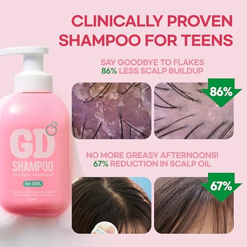 TS GD Shampoo for Teens | Korean Anti-Dandruff for Oily & Itchy Scalp | Fruity Allergy-Free Scent | Sulfate-Free Gentle Hair Care (14.1 Oz) (GD Shampoo for girl)