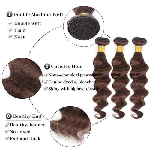 Brown Bundles with Closure Human Hair Loose Wave Human Hair Bundles with Closure (16 18 20+14£©12A Brazilian Virgin Hair Light Brown Loose Deep Wave 3 Bundles with 4x4 Closure 4# Color
