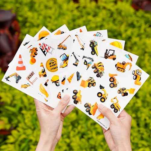 96 PCS Construction Car Truck Pre-Cut Temporary Tattoos for Kids | Super Cute Themed Birthday Party Favors, Supplies, Decorations, Fake Tattoo Stickers (multiple)