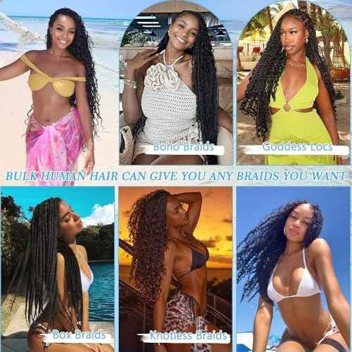 Human Braiding Hair for Boho Braids 150g 24 Inch 6 Bundles/Pack Dark Brown Human Hair Deep Wave Bundles Boho Hair for Braiding 12A Knotless Human Hair Braiding Hair Curly Hair Extensions 2#