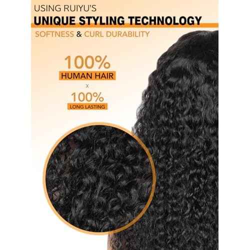 Ruiyu Curly Wig with Bangs Human Hair 2x4 HD Lace Closure Wear and Go Glueless Wig Water Wave Wigs with Bangs for Black Women 180 Density 100% Brazilian Virgin Human Hair 18 Inch