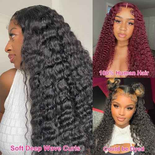 30 Inch Lace Front Wig Human Hair Pre Plucked 13x4 Transparent HD Lace Frontal Wigs Human Hair Deep Wave Lace Front Wigs Human Hair 180% Density Curly Wigs for Black Women