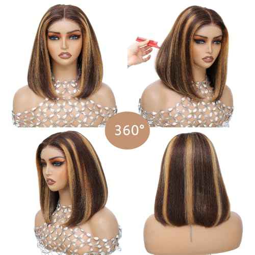 5x5 Bob Lace Closure Wig Human Hair Highlights 4/27 ombre honey blonde Wear and Go Glueless bob Wig 16 Inch 200 Density Pre Plucked With Baby Hair Hd Transparent Lace Ombre Blonde Color Wig
