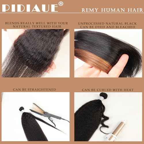 Kinkystraight Human Hair Bundles Yaki Perm Human Hair Weave 3 Bundles Yaki Straight 14 16 18 inch Brazilian Remy Hair Extensions Kinky Straight Natural Color