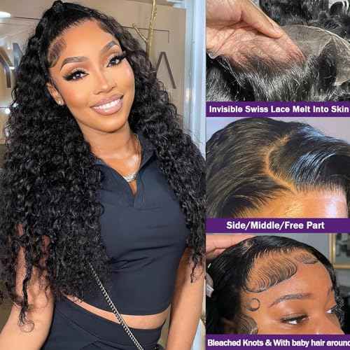 13x4 Deep Wave Lace Front Wigs Human Hair Wig for Women 200 Density HD Transparent Lace Frontal Wigs Human Hair 26 Inch Deep Wave Frontal Wig Glueless Deep Wave Wig Pre Plucked Curly Wigs for Women