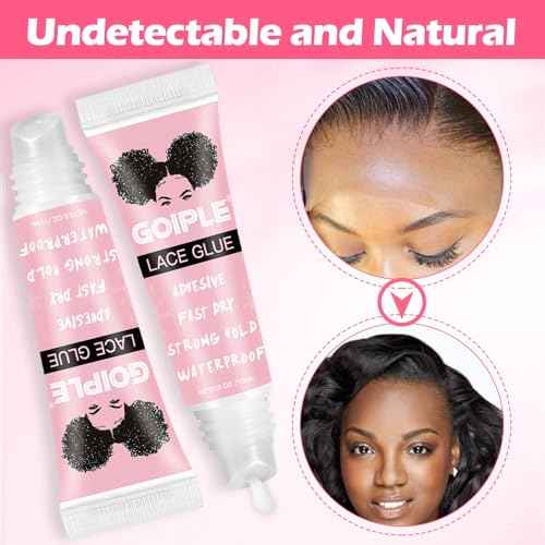 Wig Glue for Lace Front Lace Wigs, 0.5 OZ Waterproof Lace Front Wig Glue for Wigs, Strong Hold Transparent Adhesive for Hair Replacement Invisible Hair Bonding Wig Adhesive (4PCS)