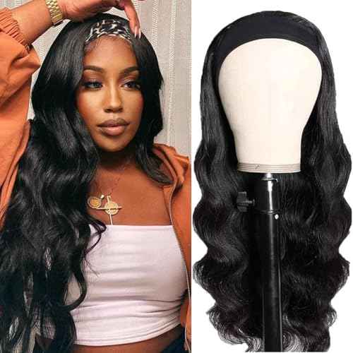 26 Inch Headband Wig Human Hair Body Wave Headband Wigs for Black Women Brazilian Virgin Hair Wear and Go Glueless Wig None Lace Front Wigs for Beginners 150% Density Natural Black Color