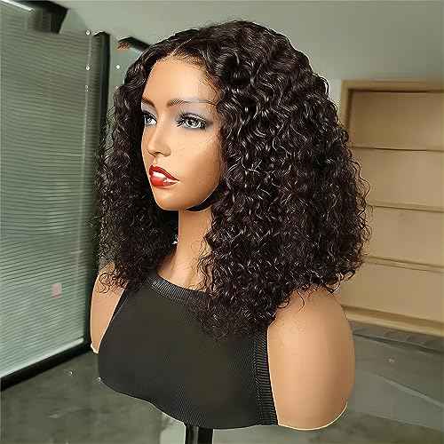 ISEE Wear and Go Glueless Wigs Bob Wigs Human Hair Pre Plucked Water Wave Lace Front Wigs Human Hair Upgraded No Glue Transparent Lace Closure Wigs Human Hair for Women Natural Black 14 Inch