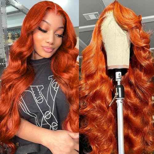 Ginger Wigs Human Hair Body Wave Lace Front Human Hair Wig Pre Plucked 13x6 HD Lace Front Wigs 350# Ginger Orange Colored Lace Frontal Wig Glueless 24 Inch