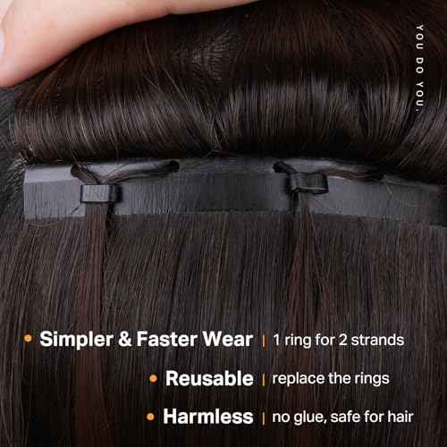 DOORES Butterfly Weft Hair Extensions Human Hair, Balayage Dark Brown to Chestnut Brown 18 Inch 100g, Double Weft PU Extensions with Micro Beads Hand Tied