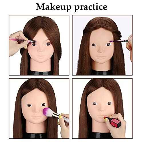 Mannequin Head Human Hair, Beauty Star Doll Head for Practice Hair Styling, 80% Real Hair Cosmetology Makeup Hairdressing Training Manicanequin Head with Clamp Stand + DIY Braiding Set