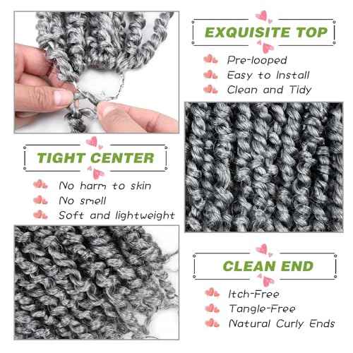 12 Inch Passion Twist Crochet Hair for Black Women 8 Packs Pre-twisted Passion Twists Pre-looped Crochet Braids Hair Bohemian Twists Synthetic Braiding Hair Extensions (12Strands/Pack,TGrey#)