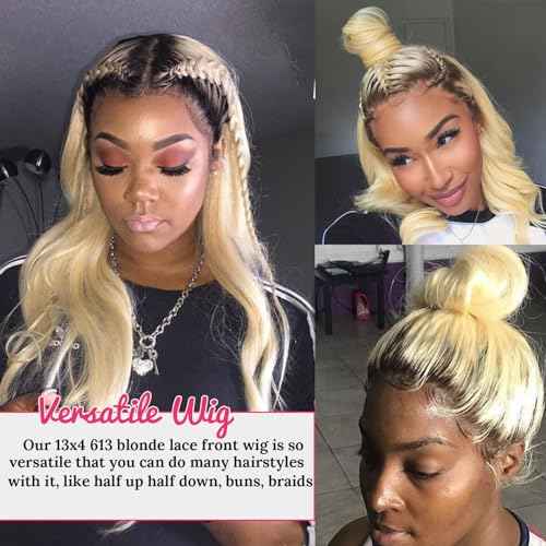 Licoville Ombre Blonde Lace Front Wig Human Hair, 1B/613 13x4 Lace Front Wig Human Hair Pre Plucked, 22 Inch Blonde Dark Roots Wig Human Hair HD Lace Straight Glueless