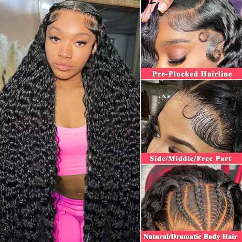 13x6 Deep Wave Lace Front Wig - Human Hair, Deep Curly, HD Lace Frontal, Pre Plucked with Baby Hair (28 Inch)