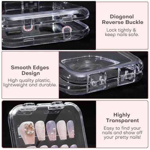 Udefineit 27PCS Press on Nail Boxes with 5M Nail Tape, Clear Acrylic Nail Display Box for Storage Nail Tips Press on Container Plastic Empty Packaging Boxes for Nail Art Home Beauty Salon