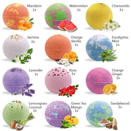 Bath Bombs for Women Gift Set - 24 Natural & Organic Bath Bombs with Essential Oils & Moisturizing Shea Butter, Spa Selfcare Gift, Stocking Stuffers, Christmas Gifts for Her, Women, Kids, Teen Girls