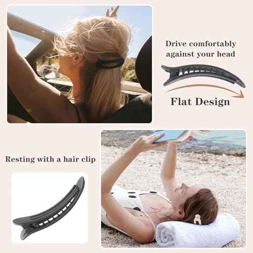 5 PCS Flat Hair Clips, Medium Lay Flat Claw Clips for Women Girls, Stylish Matte Non-slip Hair Claws for Thick Thin Hair(Black&Navy)