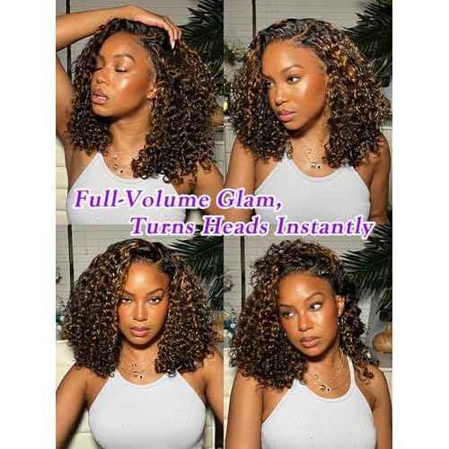 Water Wave Curly 1b/30 Human Hair Bundles 20 Inch - Brown Highlight and Black Balayage Bundles Wet and Wavy Sew In Weave, 12A Glossy 100% Unprocessed Brazilian Raw Virgin Hair, P1b/30 Color, Single