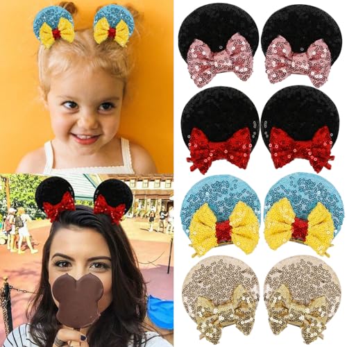 Tobeffect Mouse Ears Hair Bows Clips Glitter Mice Ears Pack Cute Hair Bow Hair Accessories for Women Costume Birthday Party Favor Vacation Halloween Christmas Decoration