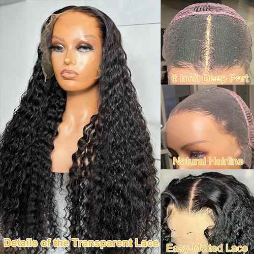 22 Inch Deep Wave Lace Front Wig Human Hair 13x6 HD Transparent Lace Frontal Wigs for Women Glueless Pre Plucked Lace Front Wig Deep Wave