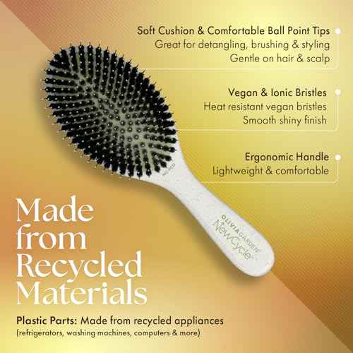 Olivia Garden NewCycle Professional Hair Brush is made from 100% recycled materials (except bristles and cushion), styles all hair types quickly and creates long lasting styles