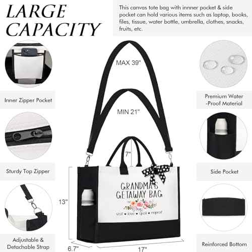 Best Grandma Gifts, Christmas Gifts for Grandma from Granddaughter Grandchildren Grandkids, Nana Birthday Gift Grandmother Canvas Tote Bag Makeup Bag Set for Gigi Unique Grandmother New Granny Gift