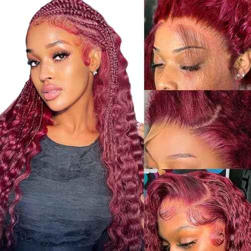 Burgundy Lace Front Wigs Human Hair 99J 13x4 Curly Lace Frontal Wigs HD Transparent Wet and Wavy Wig Red Color Curly Wig Pre Plucked with Baby Hair for Women 26 Inch 180 Density