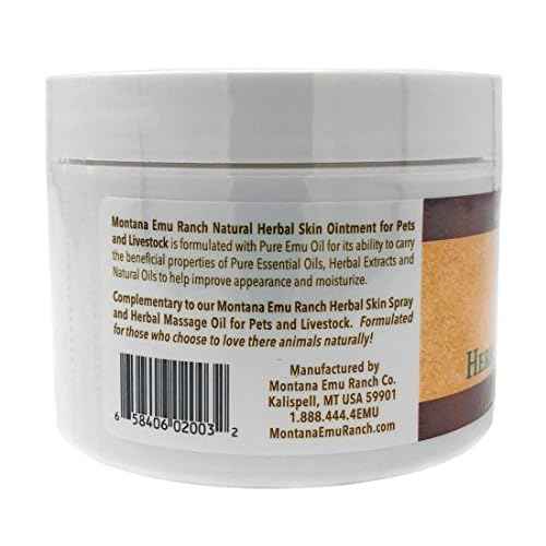 Montana Emu Ranch - Herbal Skin Ointment - 8 Ounce Jar - for Pet and Livestock - Made with Pure Emu Oil