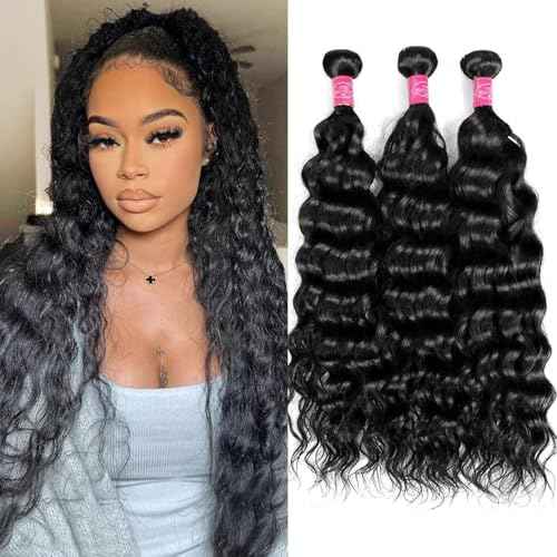 Water Wave Bundles Human Hair 24 24 24 Inch Deep Wave Human Hair Bundles Deep Curly Hair Natural Wet and Wavy Remy Virgin Hair Double Weft Hair Extensions