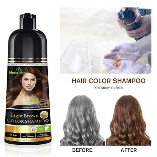 Combo Pack - Herbishh Shampoo for Gray Hair + Argan Intense Hair Mask - Long-lasting Dye Shampoo, Colors in Minutes - 500 Ml - Stimulates Dry, Frizzy Hair (Light Brown)