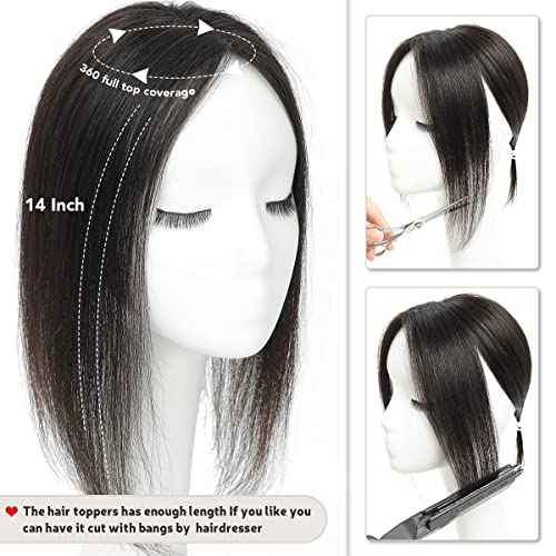 Real Human Hair Toppers for Women - No Bangs, Premium Remy Hair, 14 inch