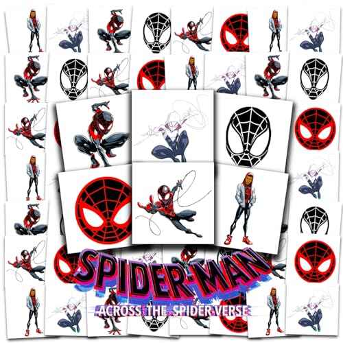 Spiderverse Tattoos Party Favors Bundle ~ 72 Perforated Individual 2" x 2" Spiderman Temporary Tattoos for Kids Boys Girls | Miles Morales Party Supplies