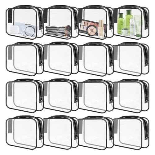 16 Pieces Clear Makeup Bags Bulk, TSA Approved Toiletry Bags Travel Pouch, Waterproof PVC Plastic Small Clear Cosmetic Bags with Zipper for Organizing (Black Border)