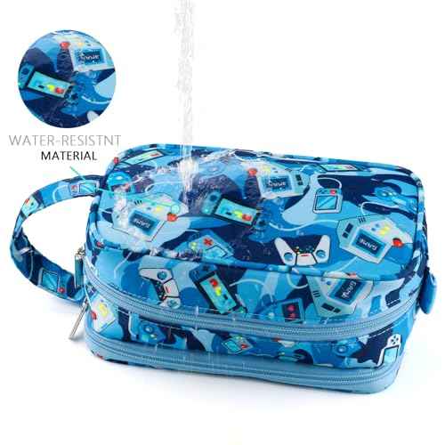 Kids Toiletry Bag for Boys, Travel Toiletry Bag for Little Young Boys Waterproof Hanging Wash Bag Toddler Traveling Toiletries, Games Camo Blue
