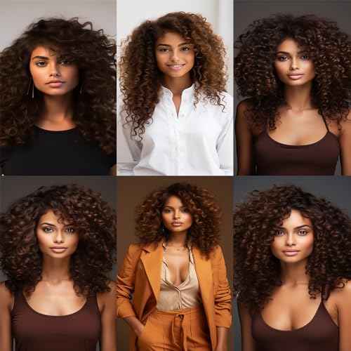 Color 4 Human Hair Chocolate Brown Kinkycurly Bundles Double Weft Brazilian Hair Extensions Dark Brown Deep Curly Wave Bundles Silky and Soft for Women (14 16 18 inch 3 Bundles)