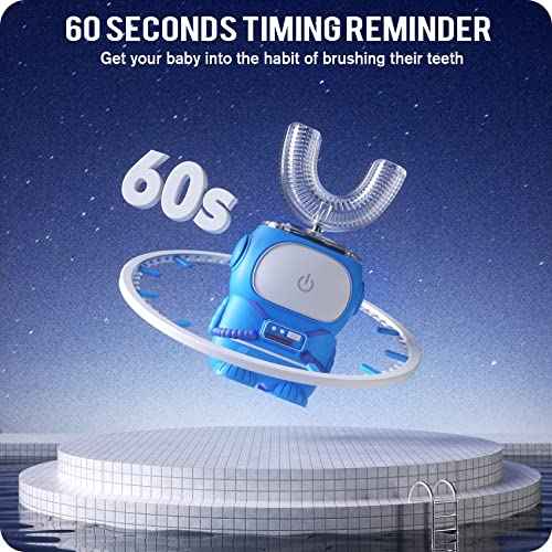 RexCodar Ultrasonic Kid's U-Shaped Electric Toothbrush, IPX7 Waterproof, Five Cleaning Modes, 60S Smart Reminder (Navy Blue, Ages 6-12)