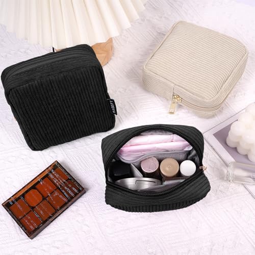 MAGEFY Small Makeup Bag for Purse Mini Cosmetics Bag Corduroy Cute Cosmetic Pouch for Women with Slip-in Pockets