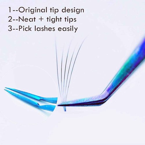 Volume Tweezers Eyelash Extensions, Lash Tweezers 45 degree Original L Shape For 0.05 0.07 0.1 0.15 0.2 Classic Lash/Mega Volume/Hybrid Lash Triple Function (Multi-Function Tweezers)