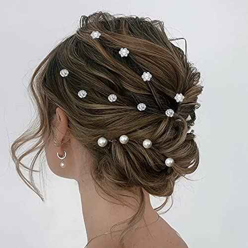 60 PCS 3 Shapes Gems Rhinestone Twister Hair Studs Set Diamond Spiral Pearl Flower Jewels Hair Pins Sticks for Wedding, Bridal, Prom, Party and Special Occasion (Diamond&Pearl&Flower)