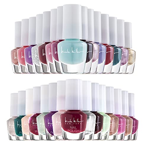 Nicole Miller Mini Nail Polish Set - 30 Mini Glossy and Trendy Nail Polish Colors, Fingernail and Toenail Polish for Women and Girls, Quick Dry Manicure