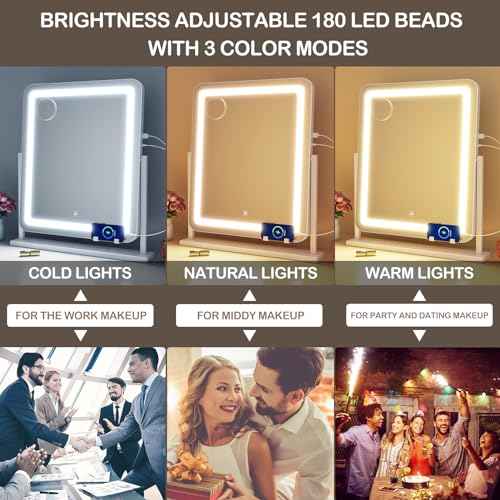 Lighted Makeup Mirror, Hollywood Vanity Mirror with Lights, Three Color Lighting Modes, and 5X Magnification Mirror, Smart Touch Control, 360¡ÆRotation (17.2in. White)