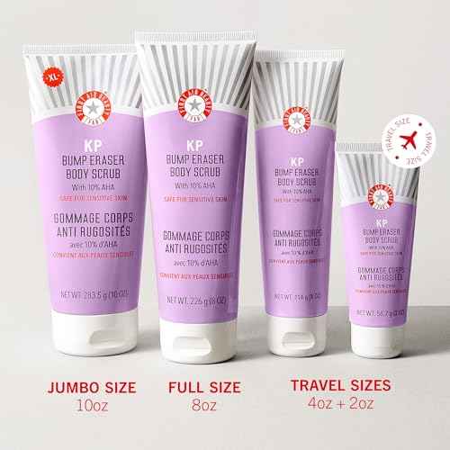 First Aid Beauty - KP Bump Eraser Body Scrub with 10% AHA, Keratosis Pilaris Skin Exfoliator with Glycolic & Lactic acids, Helps Reduce Chicken Skin Bumps, Safe for Sensitive Skin, 2 oz, 3 ct