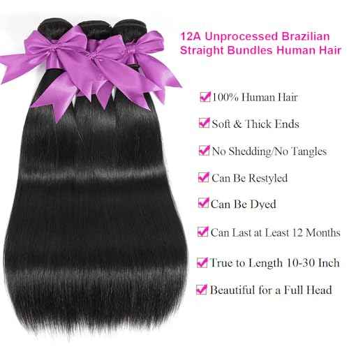 12A Human Hair Bundles 18 20 22 Inch Straight Human Hair 100% Unprocessed Brazilian Virgin Weave Hair 3 Bundles Deals
