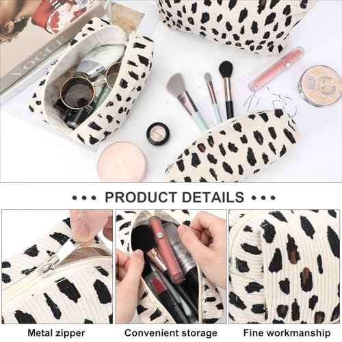 EIMMBD Makeup Bag 3 Pieces Large Capacity Cosmetic Bags Makeup Pouch for Purse Travel Toiletry Bag Organizer Cute Makeup Pouch Storage for Women(Beige Leopard)