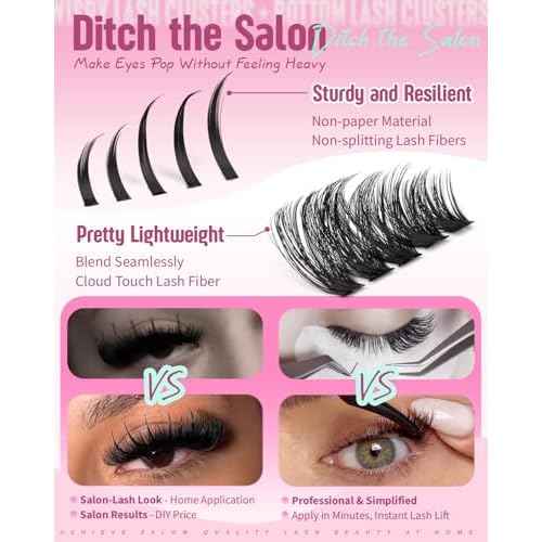 Spikes Eyelash Clusters Volume Lash Clusters Kit DIY Salon-Grade Lash Extensions Spiky Individual Lashes Extension Kit 12-21mm Cluster Eyelash Extensions Kit Manga Lashes Clusters with Bond and Seal