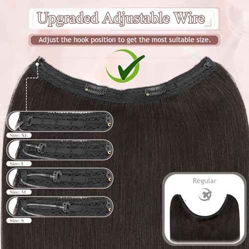 Halo Hair Extensions Real Human Hair Adjustable Halo Extensions Long Straight Hairpiece for Women,20inch 02 Dark Brown,70g