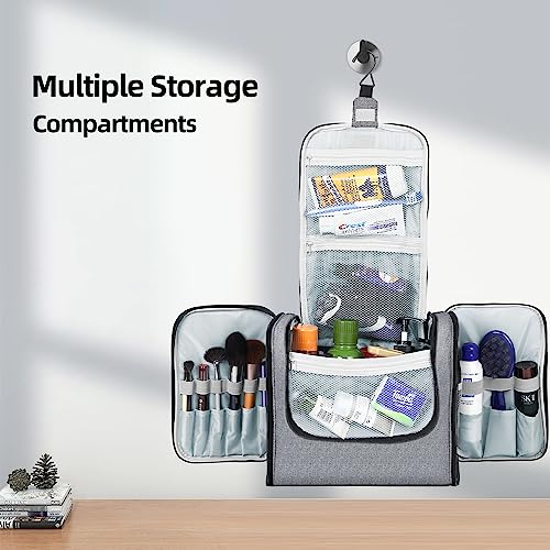 Buruis Extra Large Capacity Toiletry Bag for Women and Men, Hanging Toiletry Organizer Cosmetics Makeup Bag, Water-resistant Dopp Kit for Full Sized Toiletries, Travel Essentials (Oxford Gray)