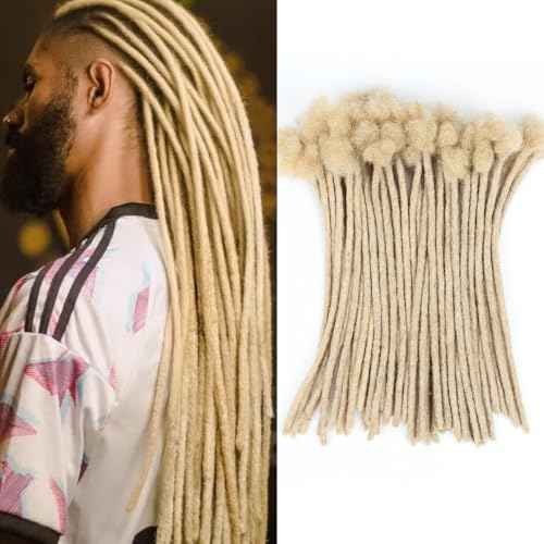 16 inch 50 Strands Loc Extensions Human Hair, 0.4cm Width 100% Human Hair Dreadlock Extensions for Men/Women, Can be Dyed Soft Dreads Extensions,613#Blonde